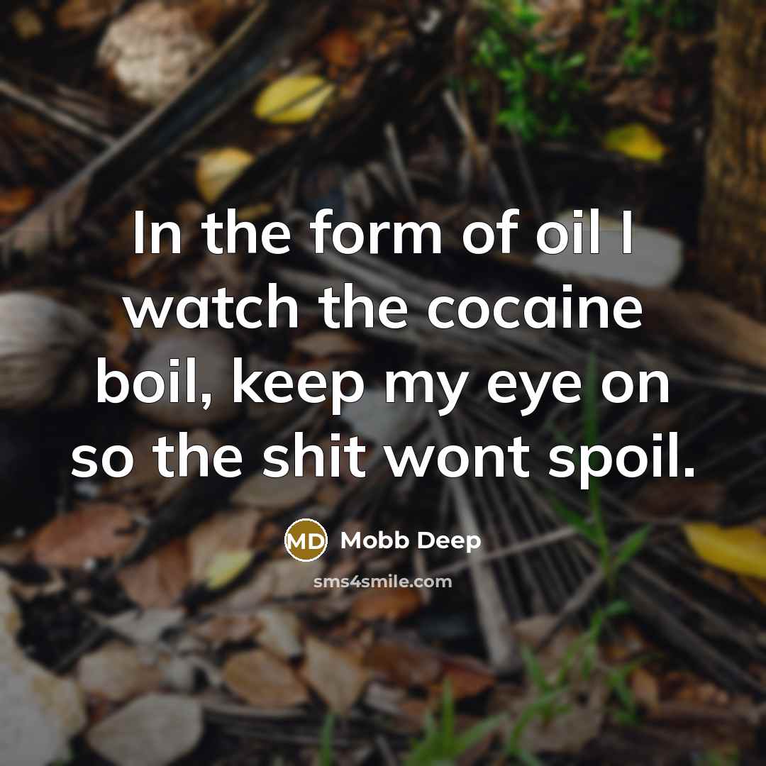 “In the form of oil I watch the cocaine boil,…” quote by Mobb Deep