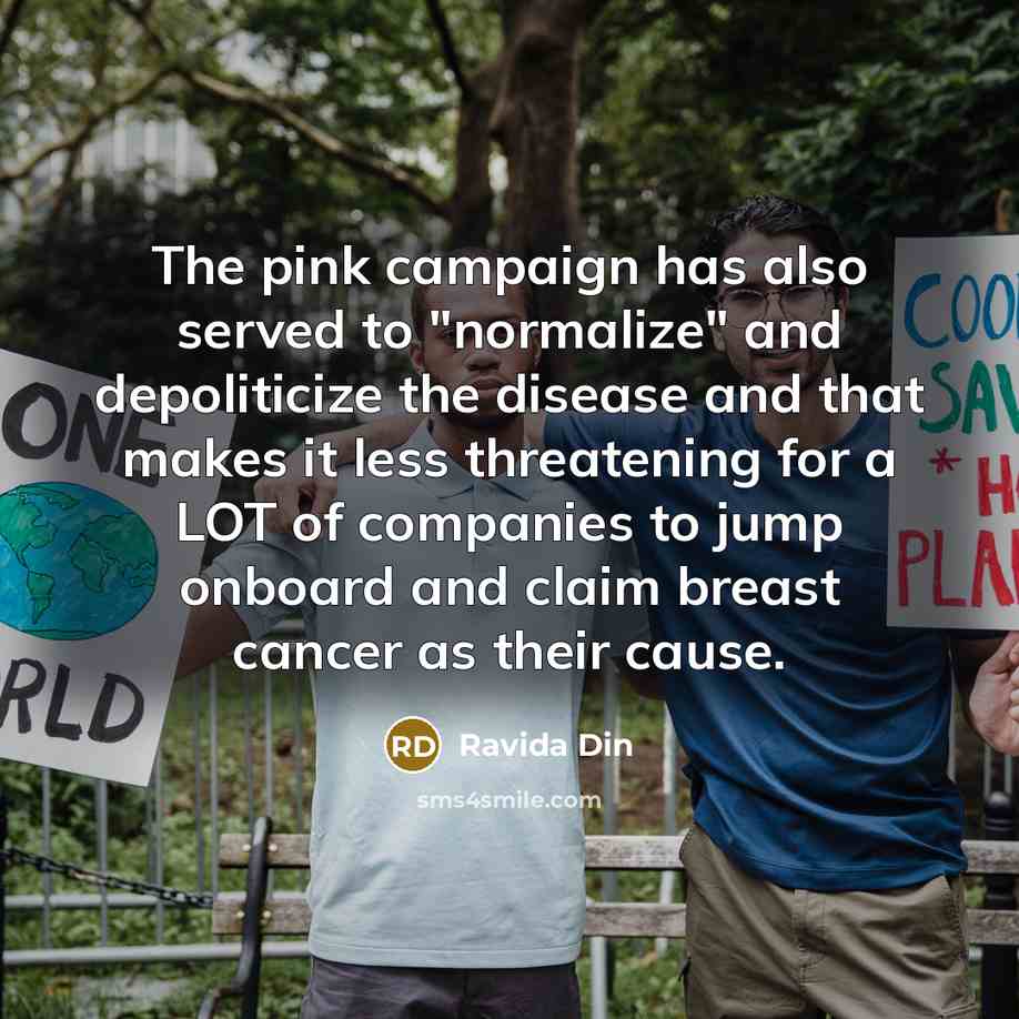“The pink campaign has also served to "normalize" and depoliticize…” quote by Ravida Din