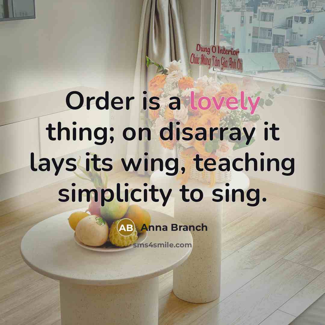 “Order is a lovely thing; on disarray it lays its wing, teaching simplicity to sing.” quote by Anna Branch