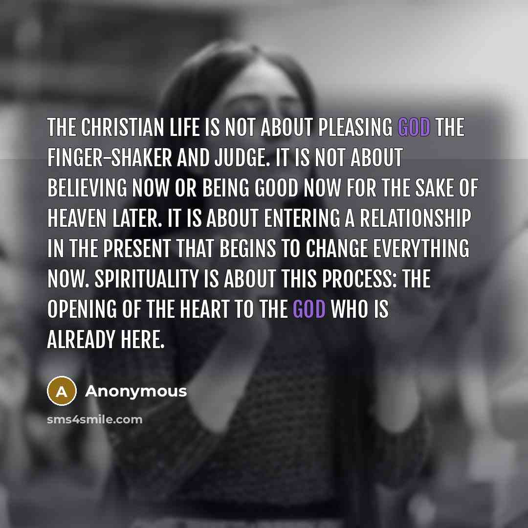“The Christian life is not about pleasing God the finger-shaker…” quote by Anonymous