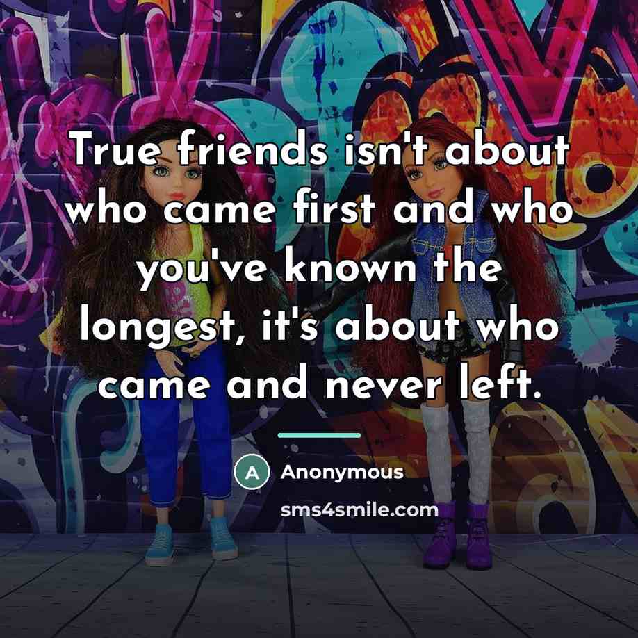 “True friends isn't about who came first and who you've…” quote by Anonymous