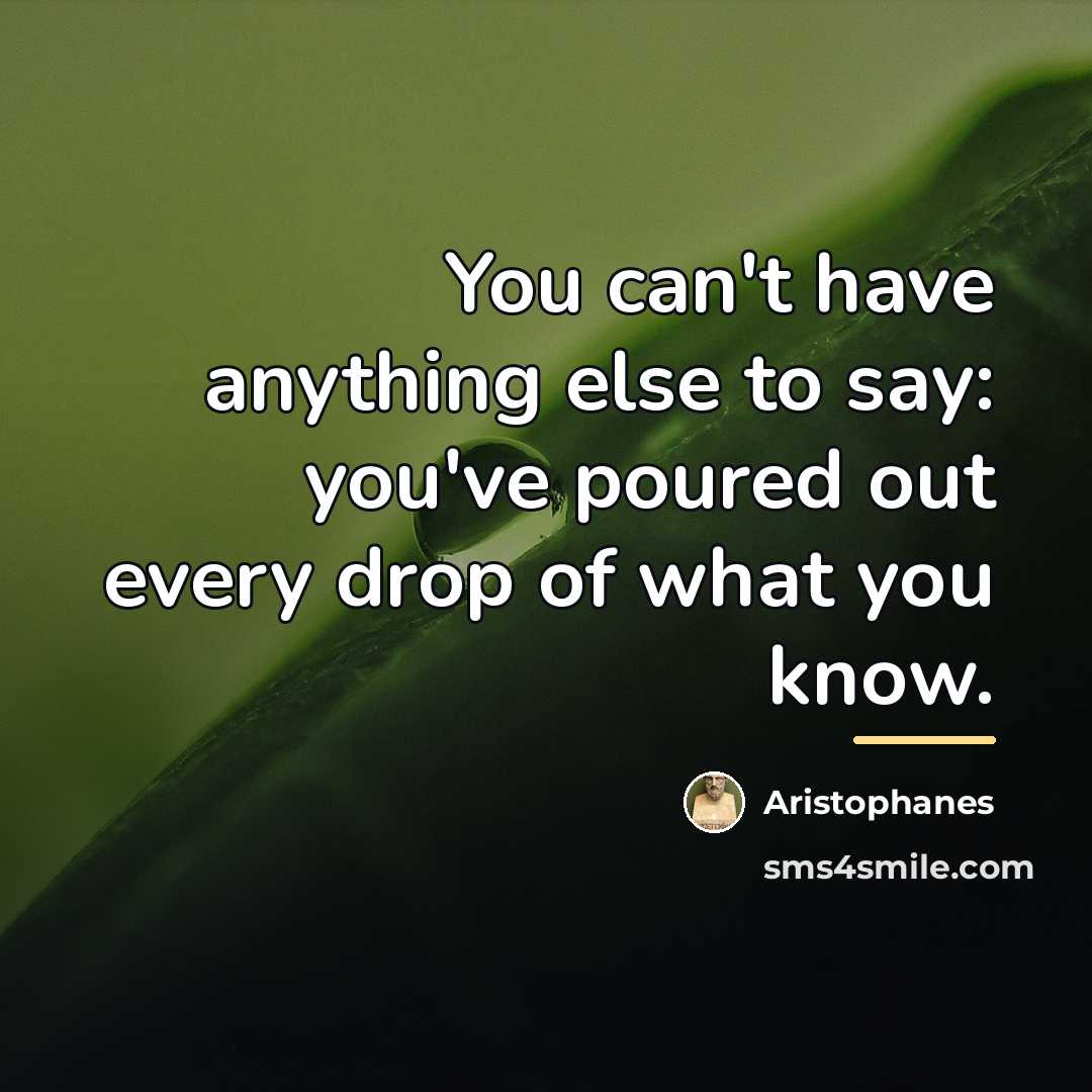“You can't have anything else to say: you've poured out…” quote by Aristophanes