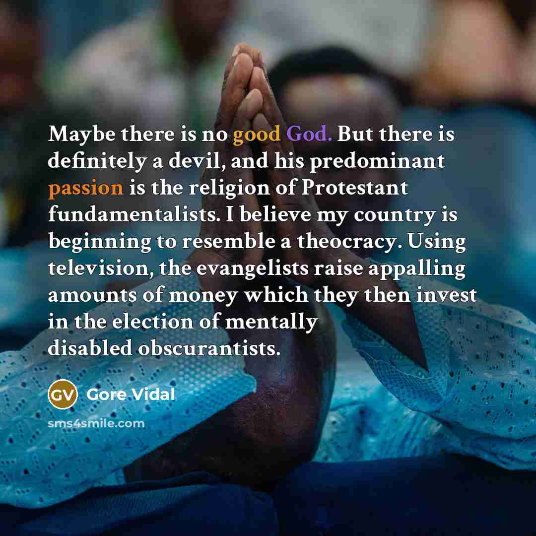 “Maybe there is no good God. But there is definitely…” quote by Gore Vidal