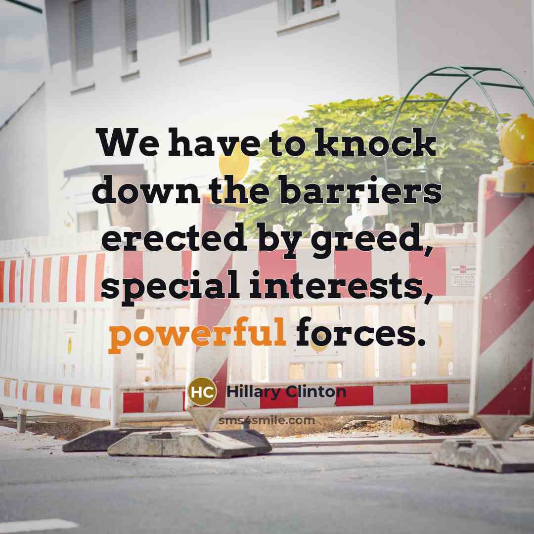 “We have to knock down the barriers erected by greed,…” quote by Hillary Clinton
