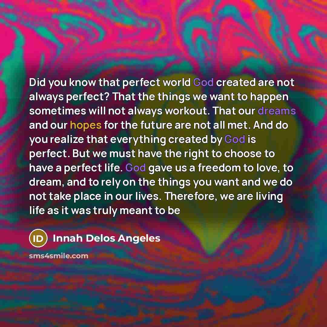 “Did you know that perfect world God created are not…” quote by Innah Delos Angeles