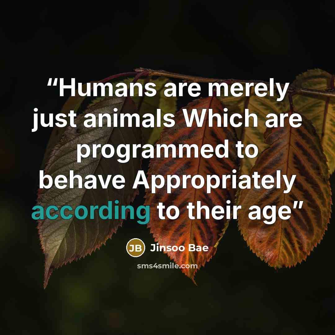 “Humans are merely just animals Which are programmed to behave Appropriately according to their age” quote by Jinsoo Bae