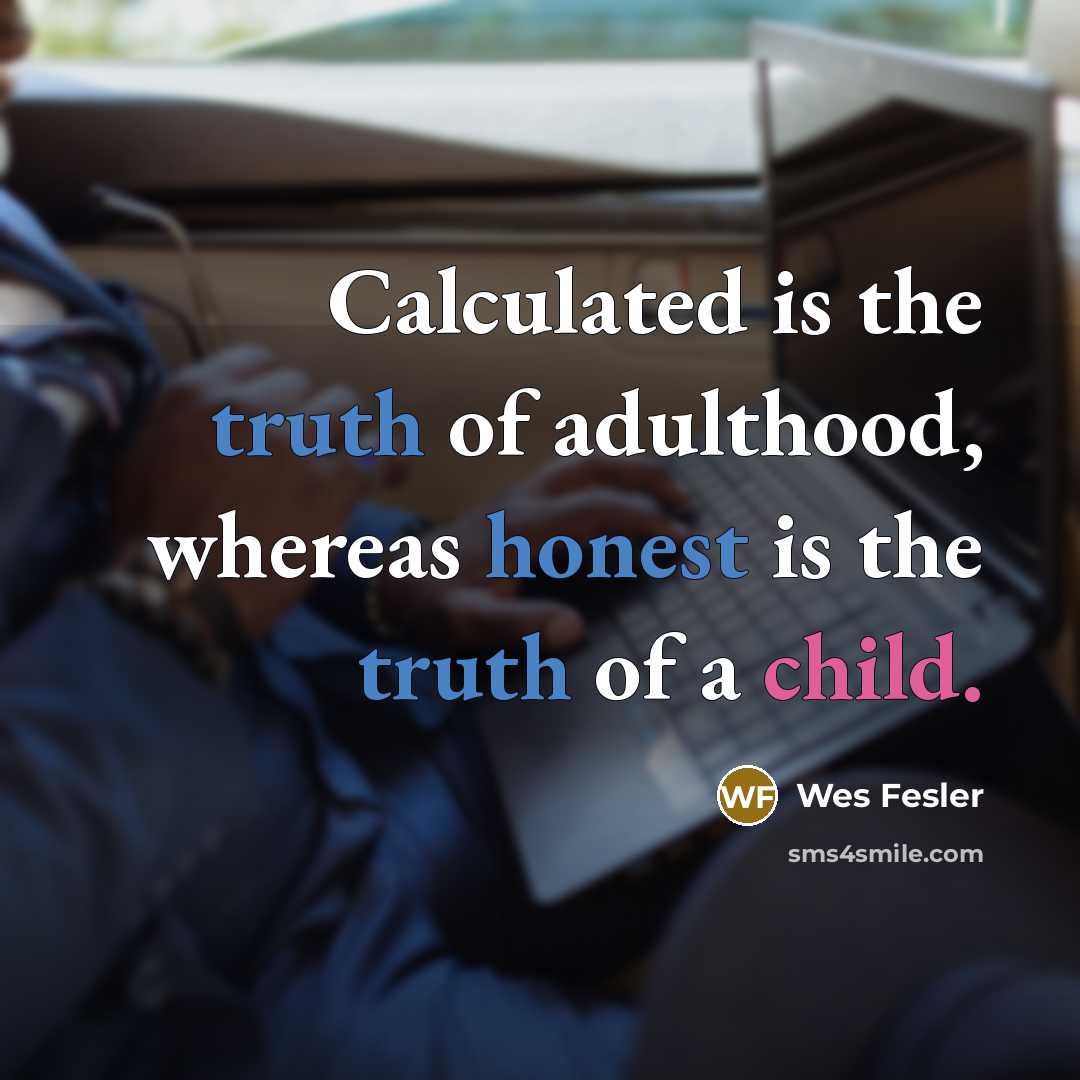“Calculated is the truth of adulthood, whereas honest is the…” quote by Wes Fesler