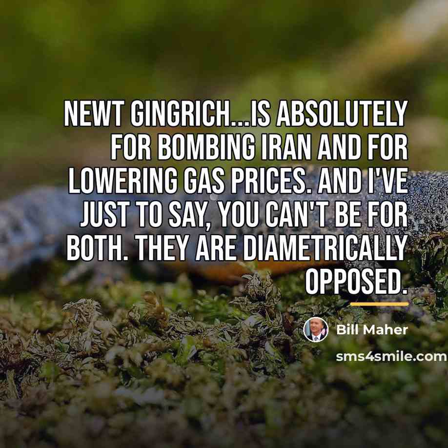 “Newt Gingrich...is absolutely for bombing Iran and for lowering gas…” quote by Bill Maher