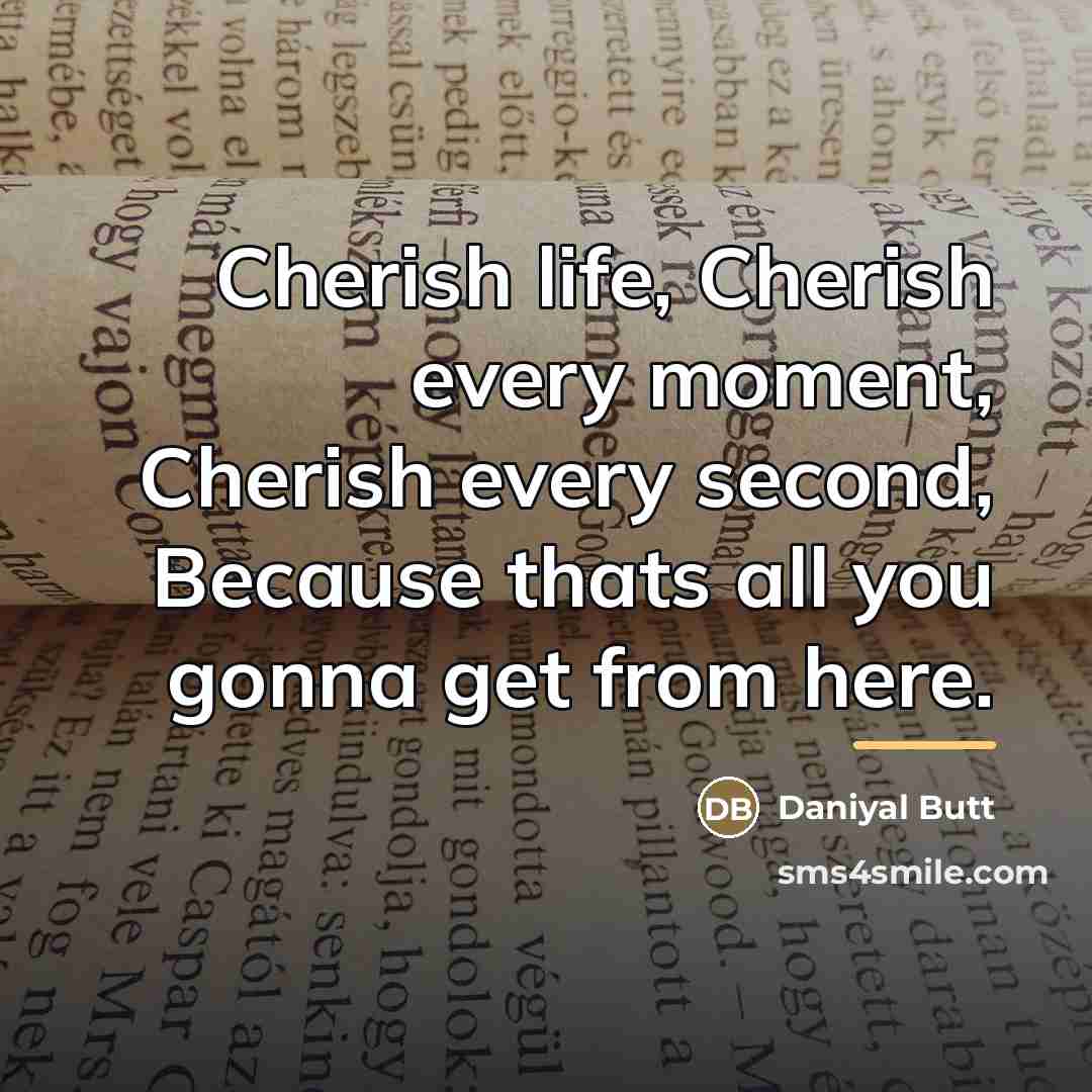 “Cherish life, Cherish every moment, Cherish every second, Because thats…” quote by Daniyal Butt