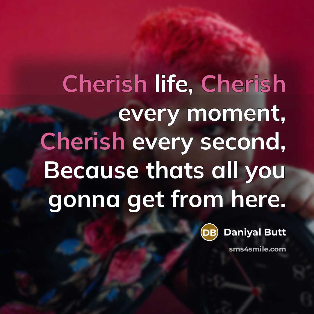 “Cherish life, Cherish every moment, Cherish every second, Because thats all you gonna get from here.” quote by Daniyal Butt