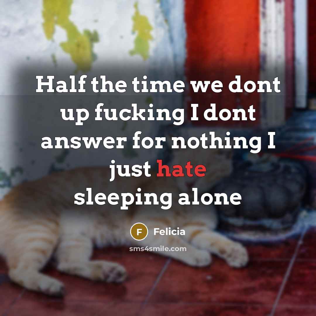 “Half the time we dont up fucking I dont answer for nothing I just hate sleeping alone” quote by Felicia