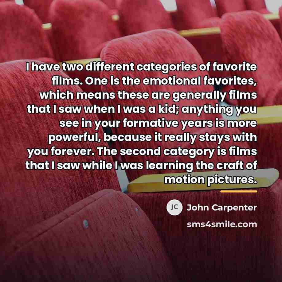 “I have two different categories of favorite films. One is…” quote by John Carpenter