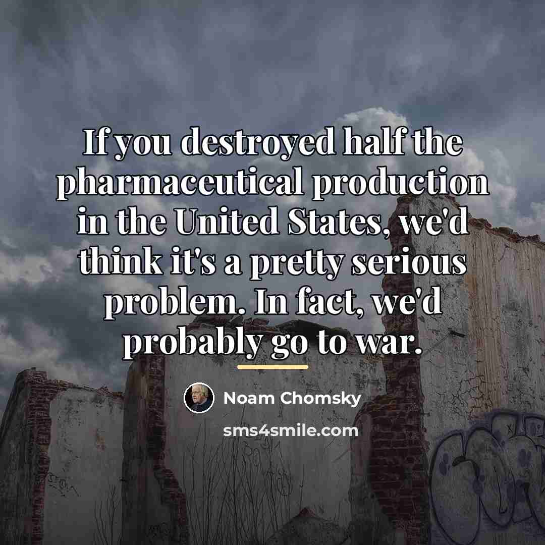 “If you destroyed half the pharmaceutical production in the United…” quote by Noam Chomsky