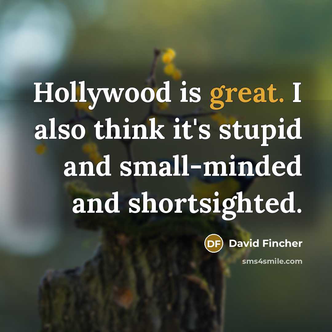 “Hollywood is great. I also think it's stupid and small-minded…” quote by David Fincher