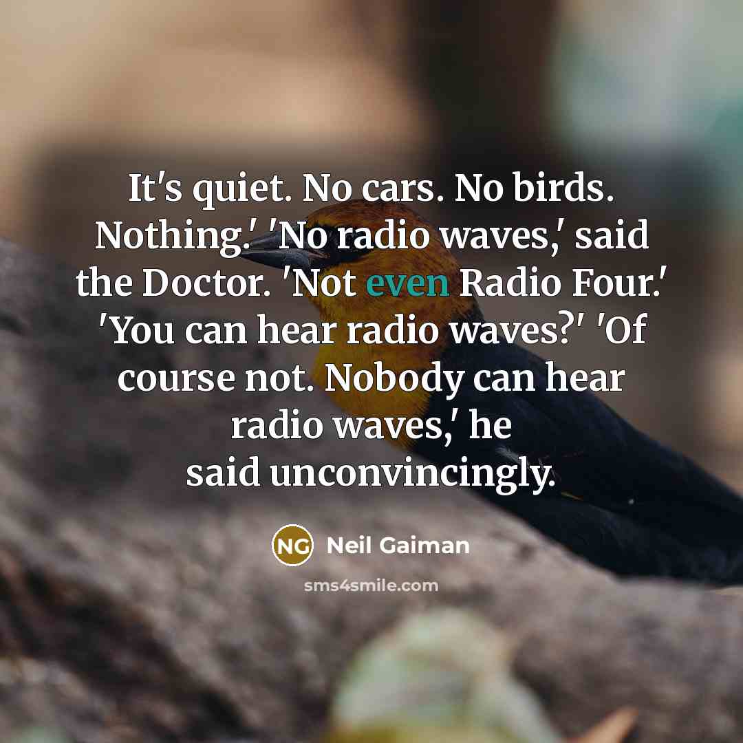 “It's quiet. No cars. No birds. Nothing.' 'No radio waves,'…” quote by Neil Gaiman