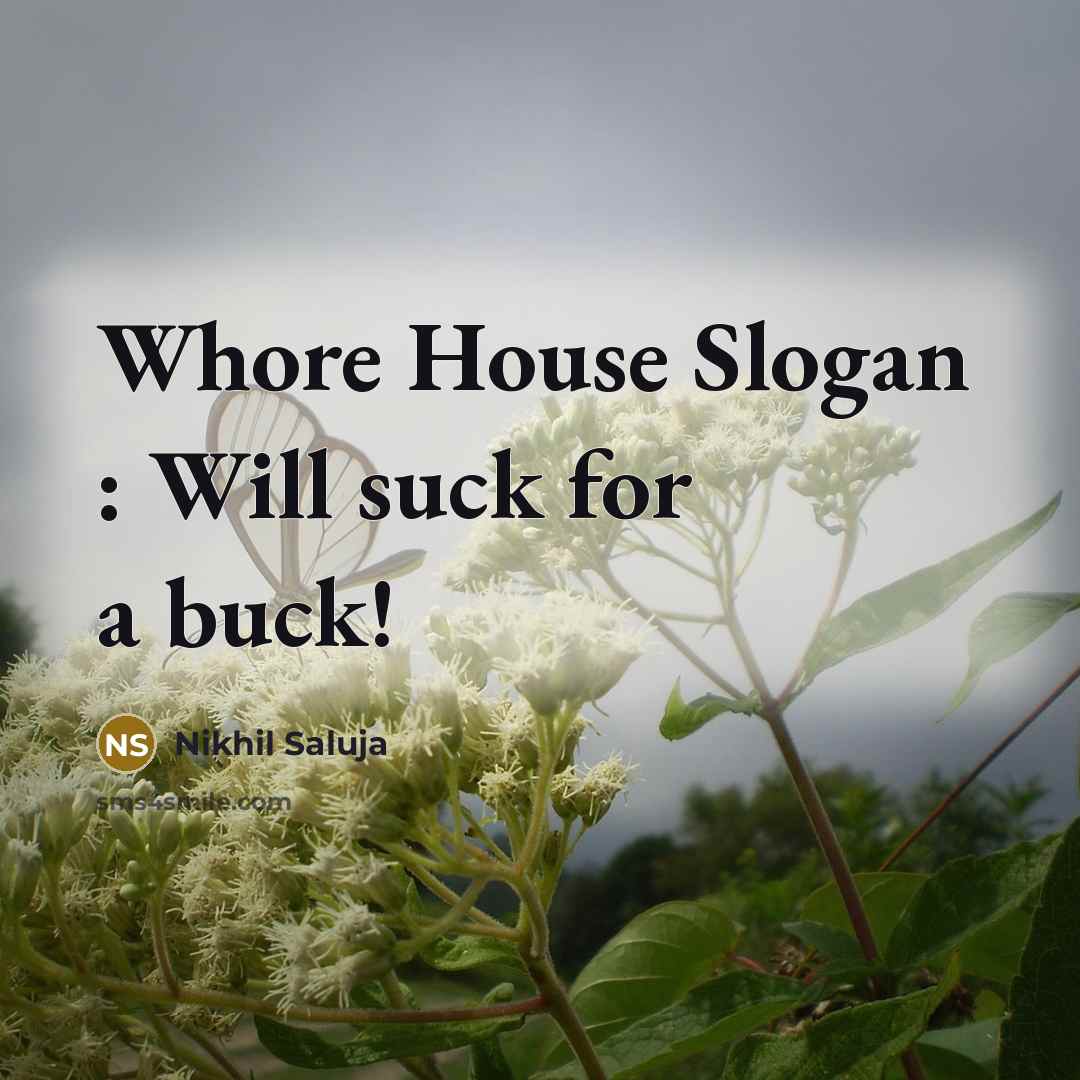“Whore House Slogan : Will suck for a buck!” quote by Nikhil Saluja