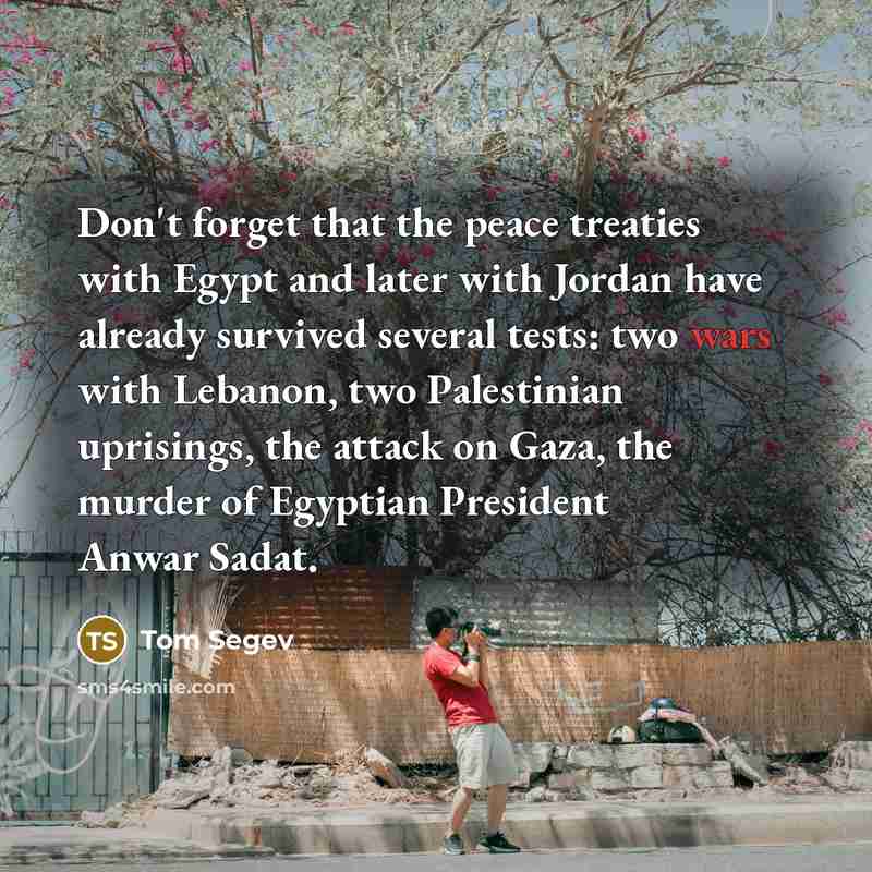 “Don't forget that the peace treaties with Egypt and later…” quote by Tom Segev