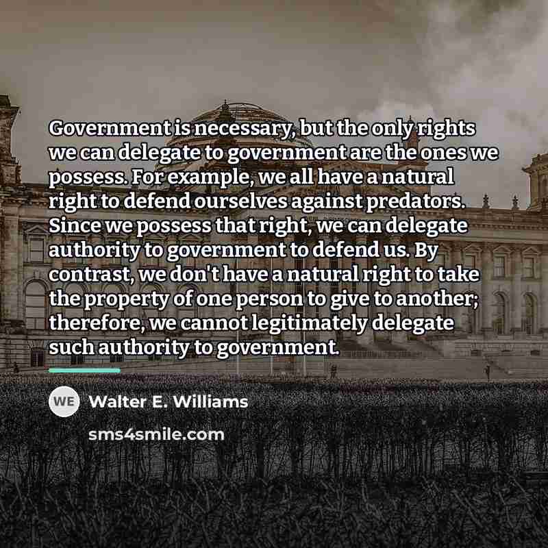 “Government is necessary, but the only rights we can delegate…” quote by Walter E. Williams