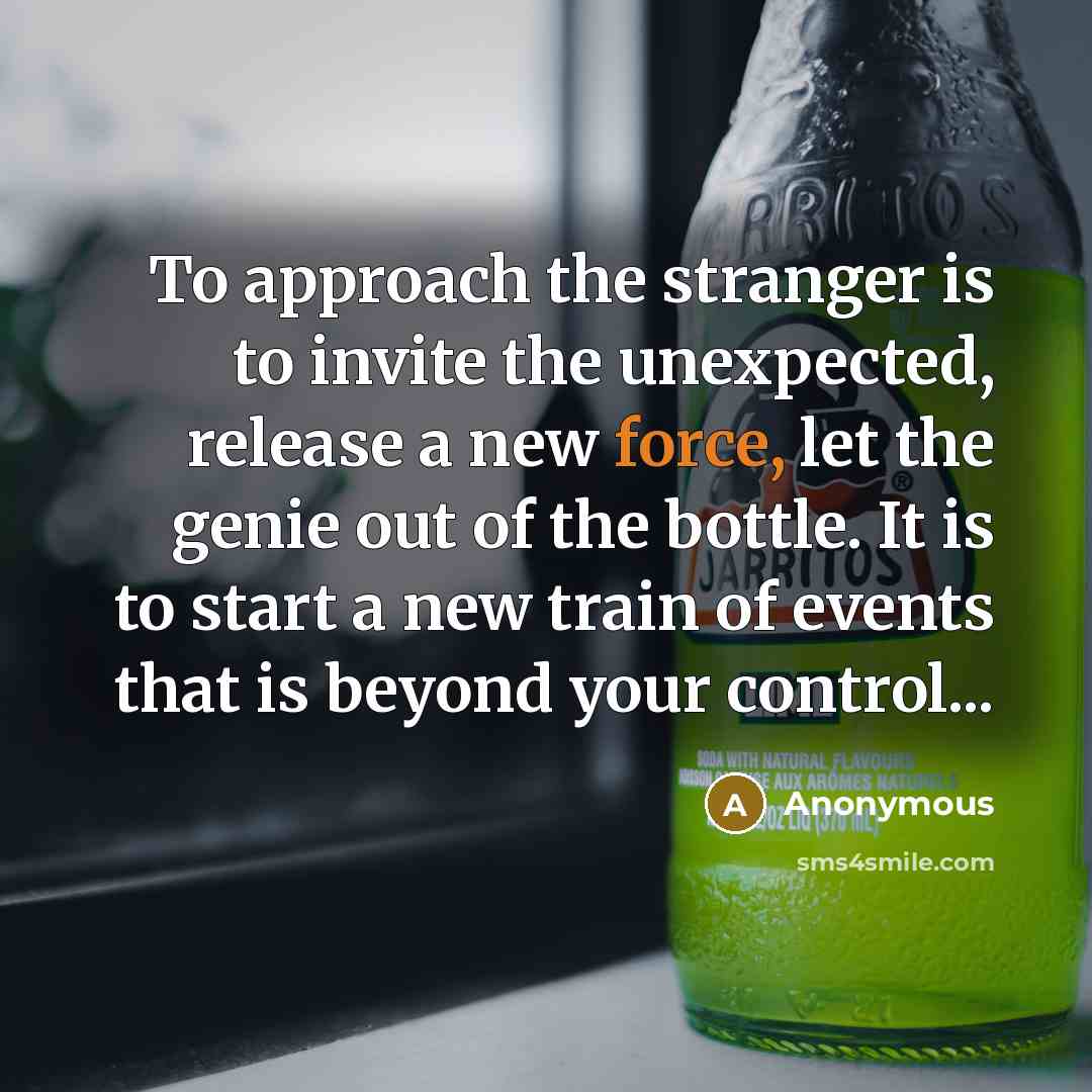 “To approach the stranger is to invite the unexpected, release…” quote by Anonymous