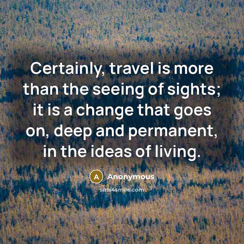 “Certainly, travel is more than the seeing of sights; it…” quote by Anonymous