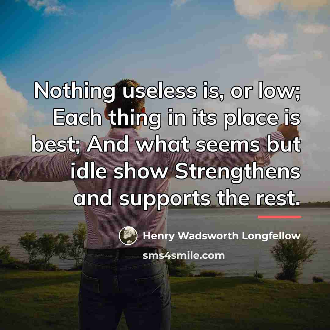 “Nothing useless is, or low; Each thing in its place…” quote by Henry Wadsworth Longfellow