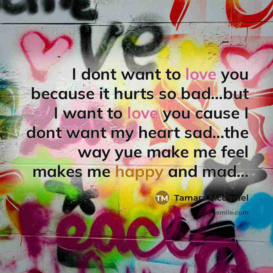“I dont want to love you because it hurts so…” quote by Tamara Mcdaniel