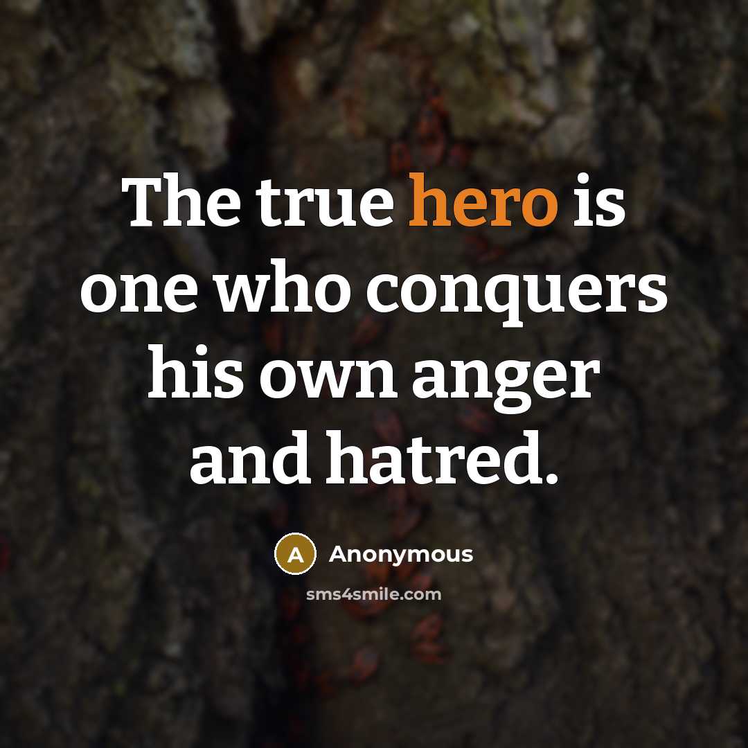 “The true hero is one who conquers his own anger…” quote by Anonymous