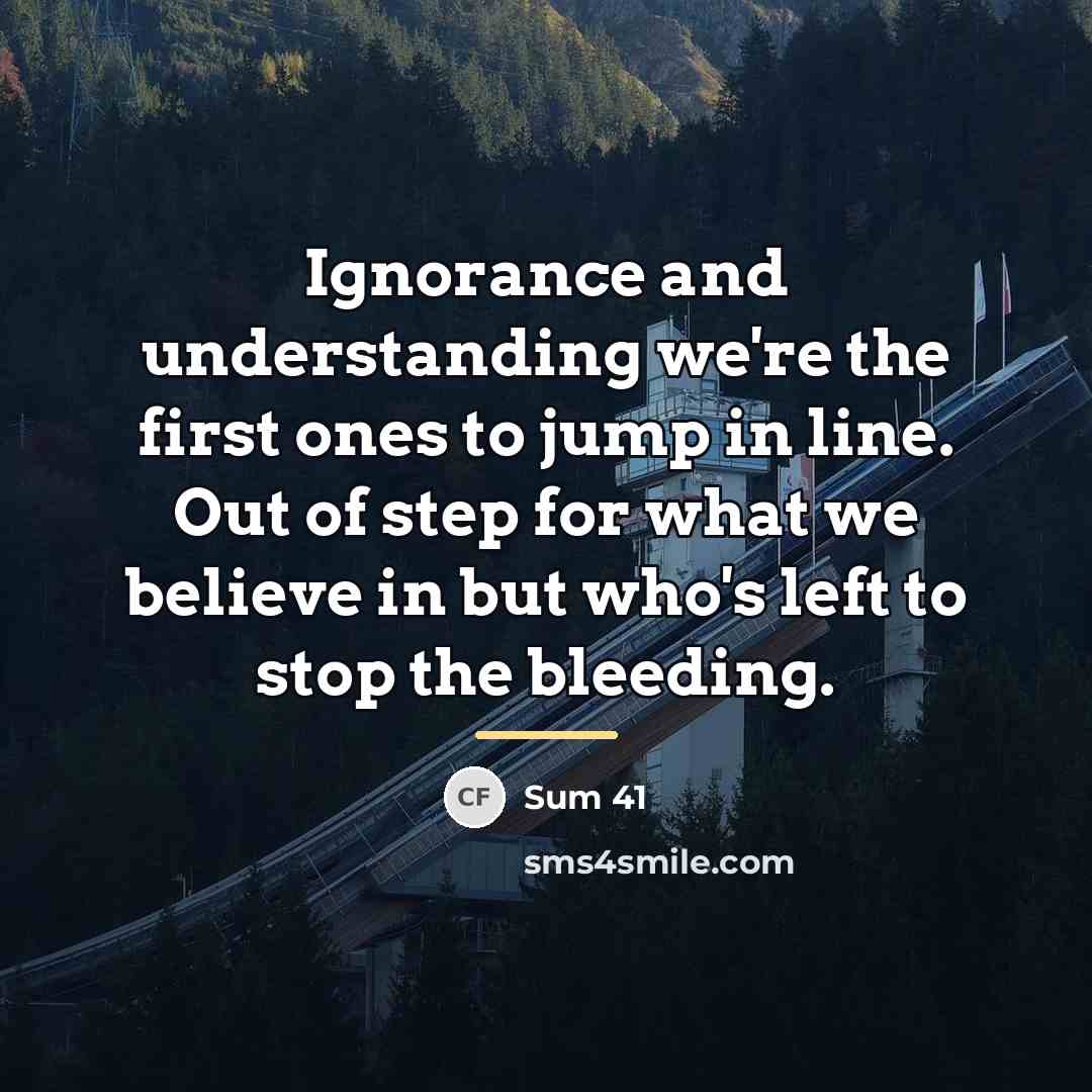 “Ignorance and understanding we're the first ones to jump in…” quote by Sum 41