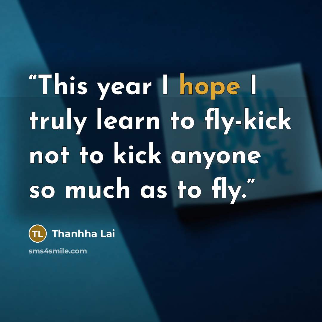 “This year I hope I truly learn to fly-kick not to kick anyone so much as to fly.” quote by Thanhha Lai