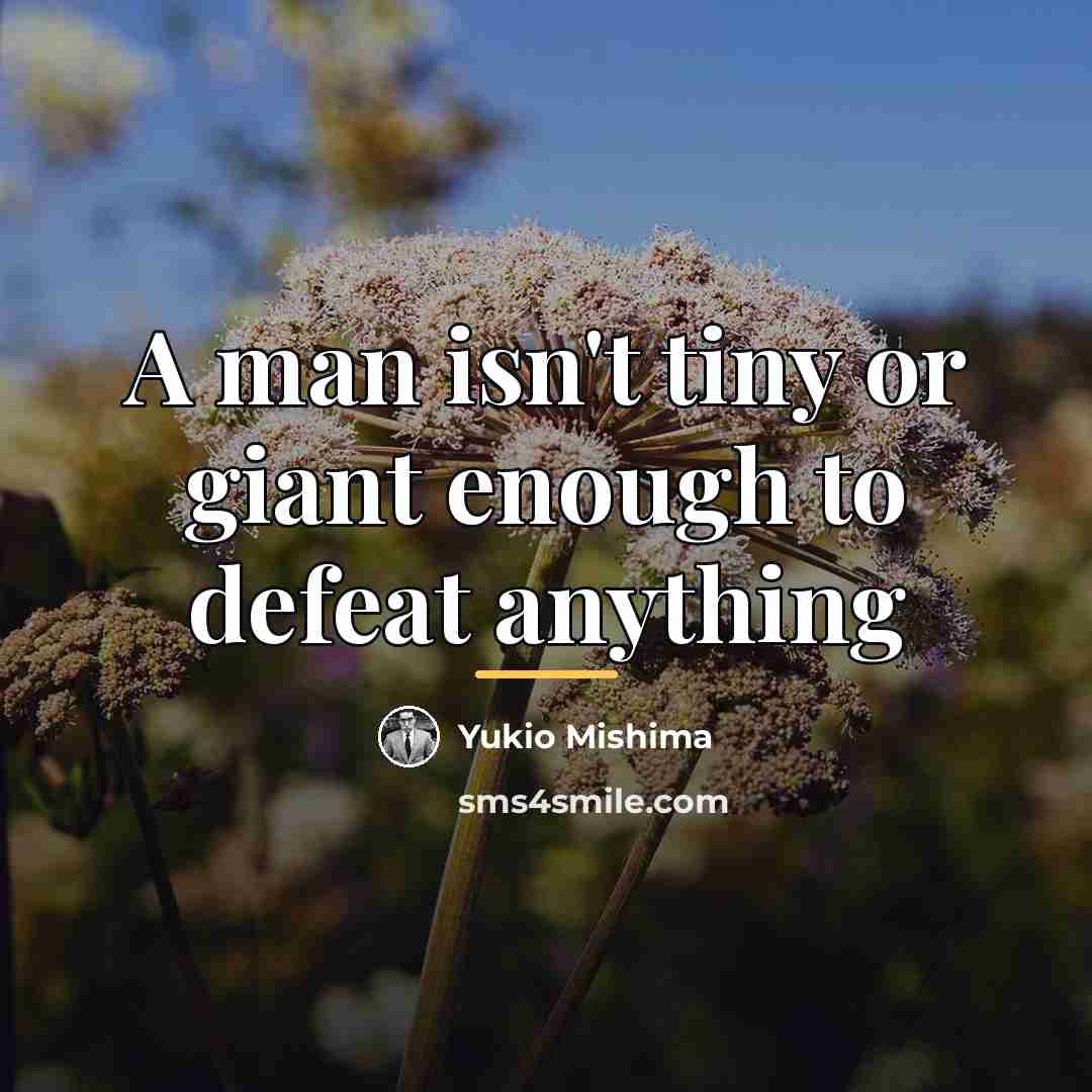 “A man isn't tiny or giant enough to defeat anything…” quote by Yukio Mishima