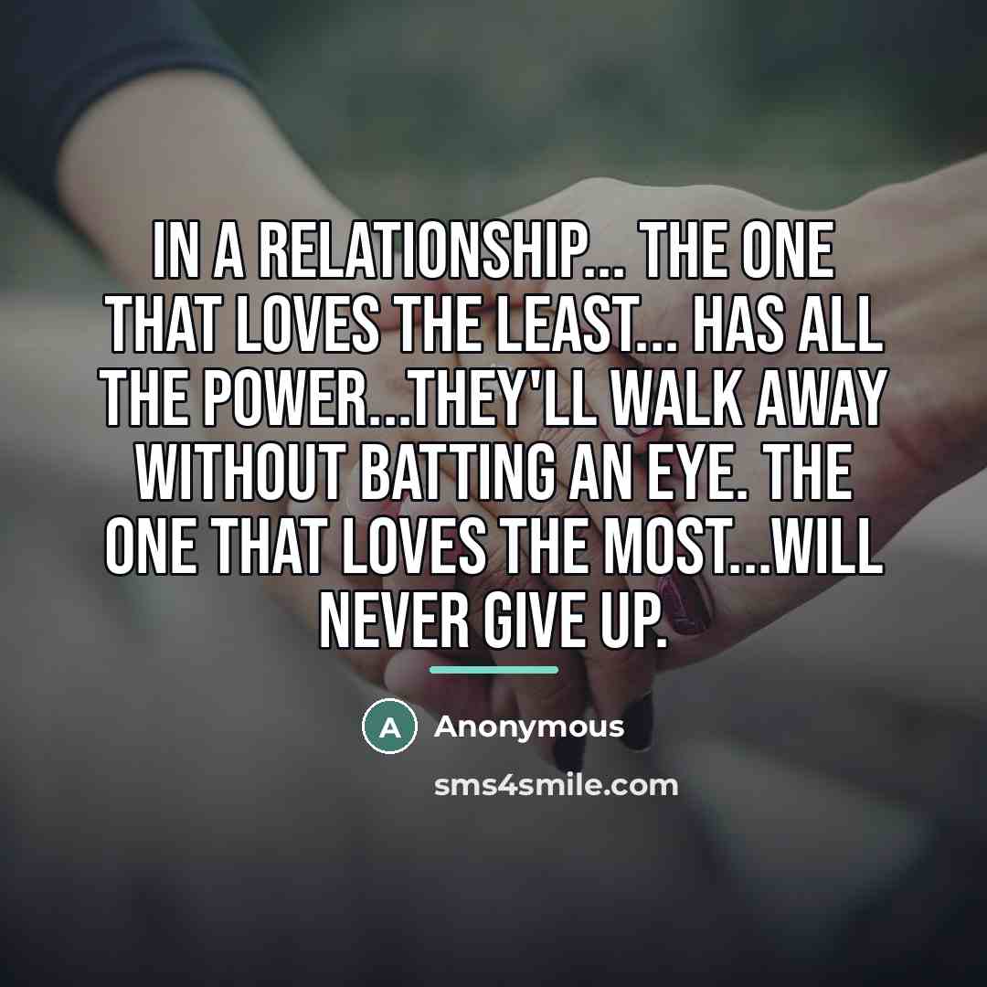 “In a Relationship... The one that Loves the Least... has…” quote by Anonymous