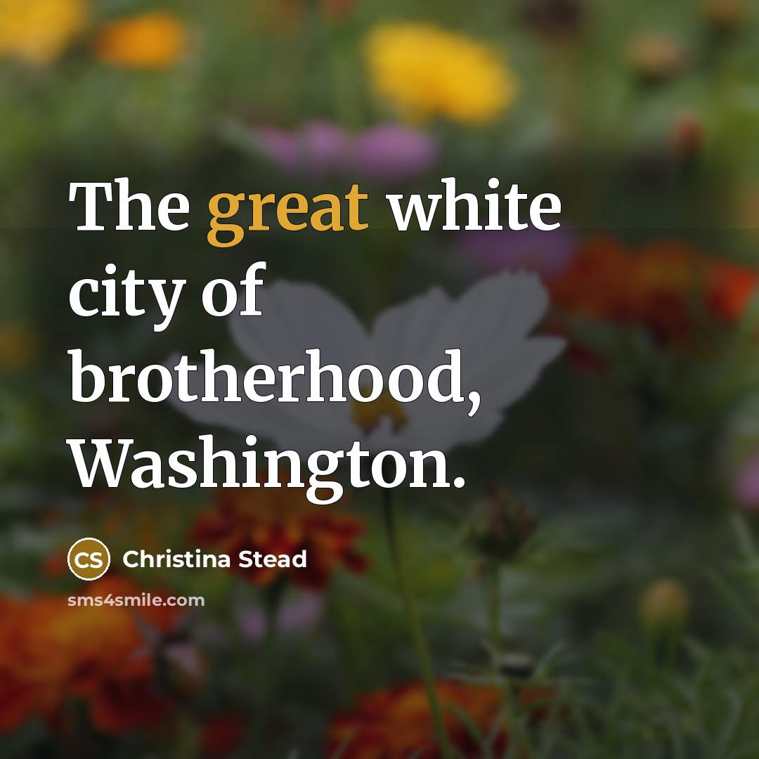 “The great white city of brotherhood, Washington.…” quote by Christina Stead