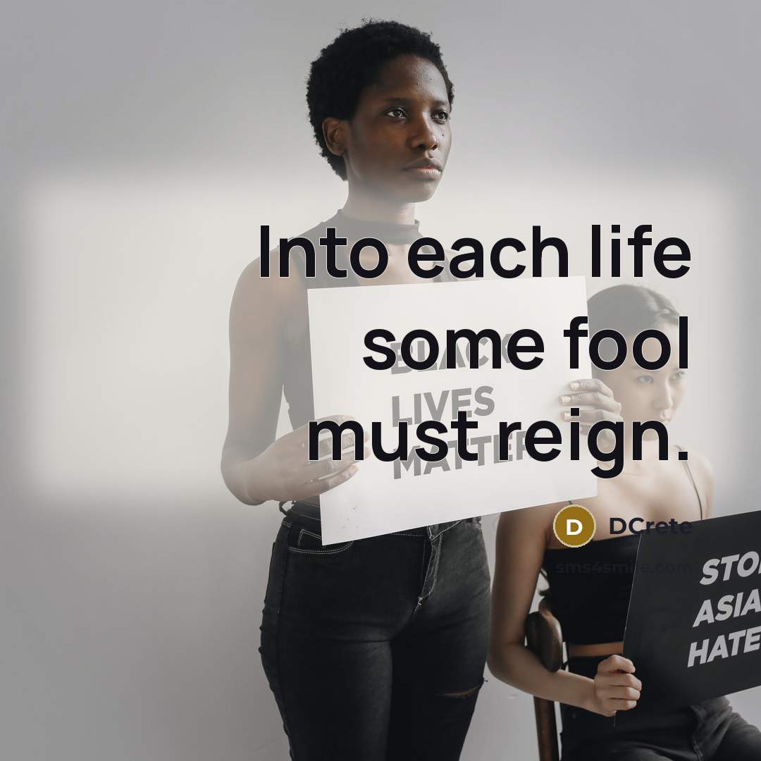 “Into each life some fool must reign.…” quote by DCrete
