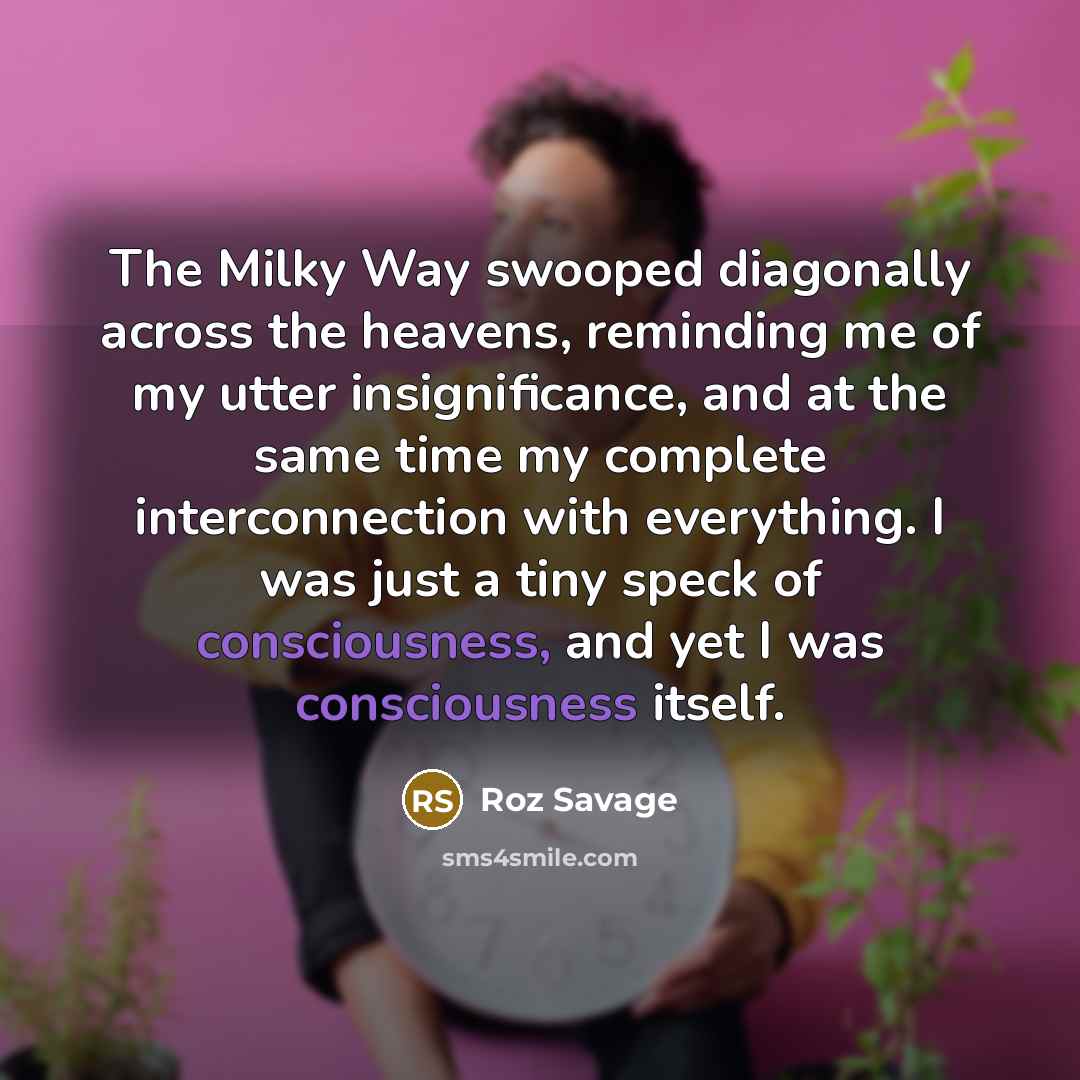 “The Milky Way swooped diagonally across the heavens, reminding me…” quote by Roz Savage