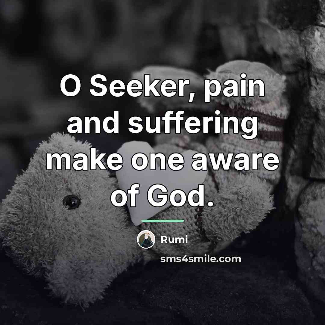 “O Seeker, pain and suffering make one aware of God.…” quote by Rumi