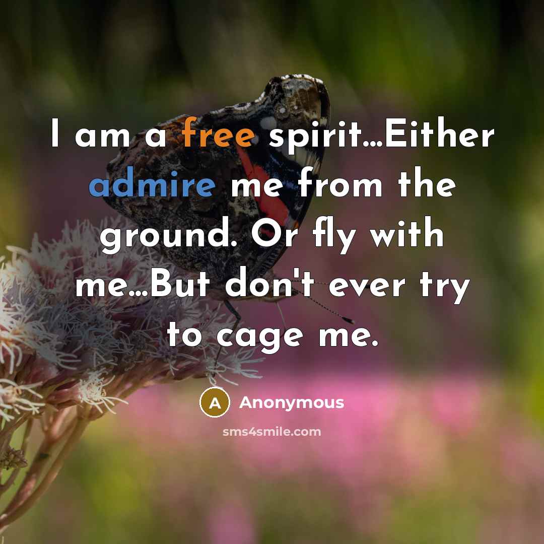 “I am a free spirit...Either admire me from the ground. Or fly with me...But don't ever try to cage me.” quote by Anonymous