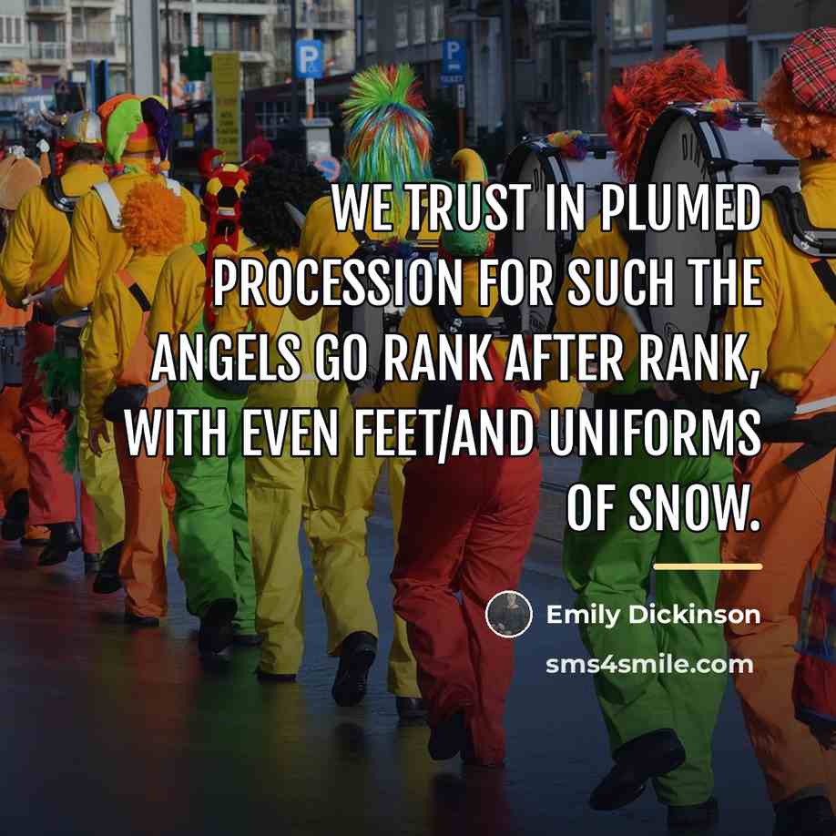 “We trust in plumed procession For such the angels go…” quote by Emily Dickinson