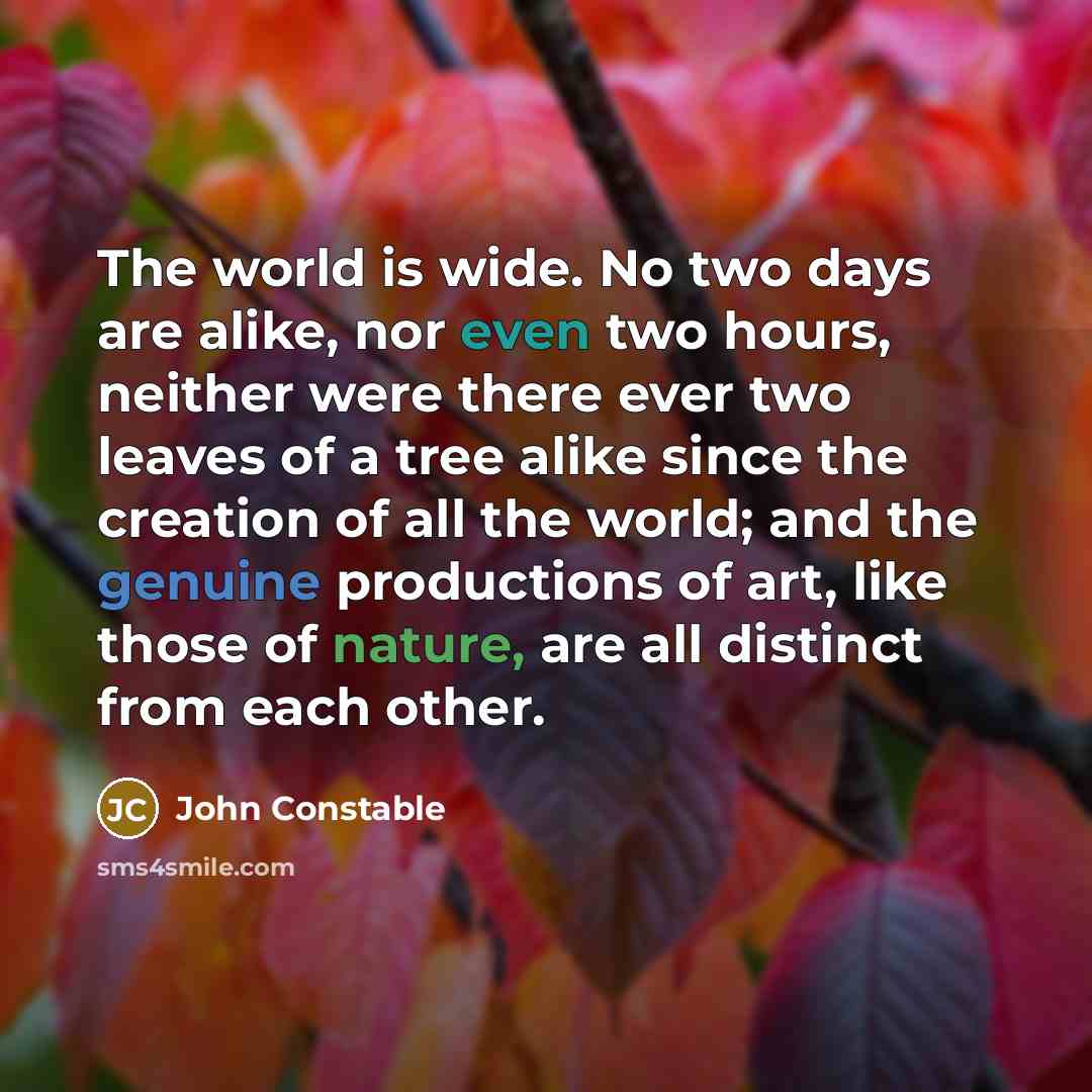 “The world is wide. No two days are alike, nor…” quote by John Constable