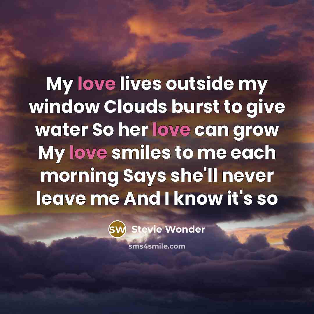 “My love lives outside my window Clouds burst to give…” quote by Stevie Wonder