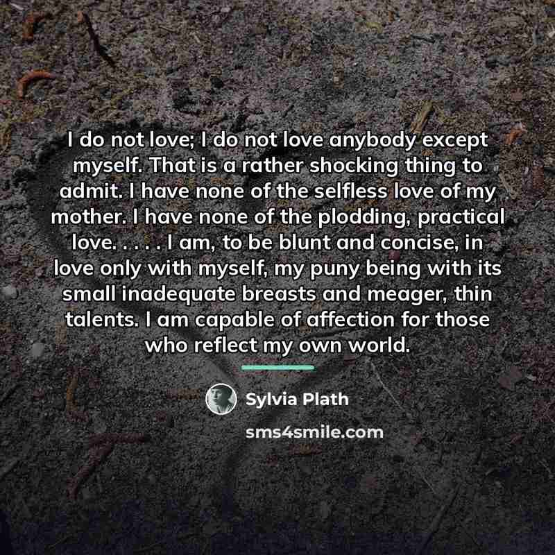 “I do not love; I do not love anybody except…” quote by Sylvia Plath