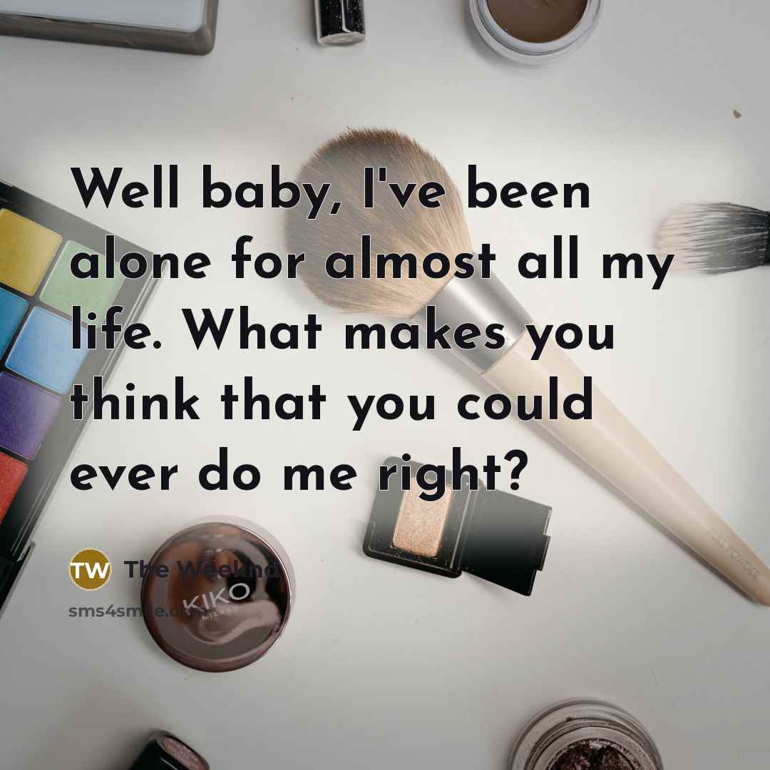 “Well baby, I've been alone for almost all my life. What makes you think that you could ever do me right?” quote by The Weeknd