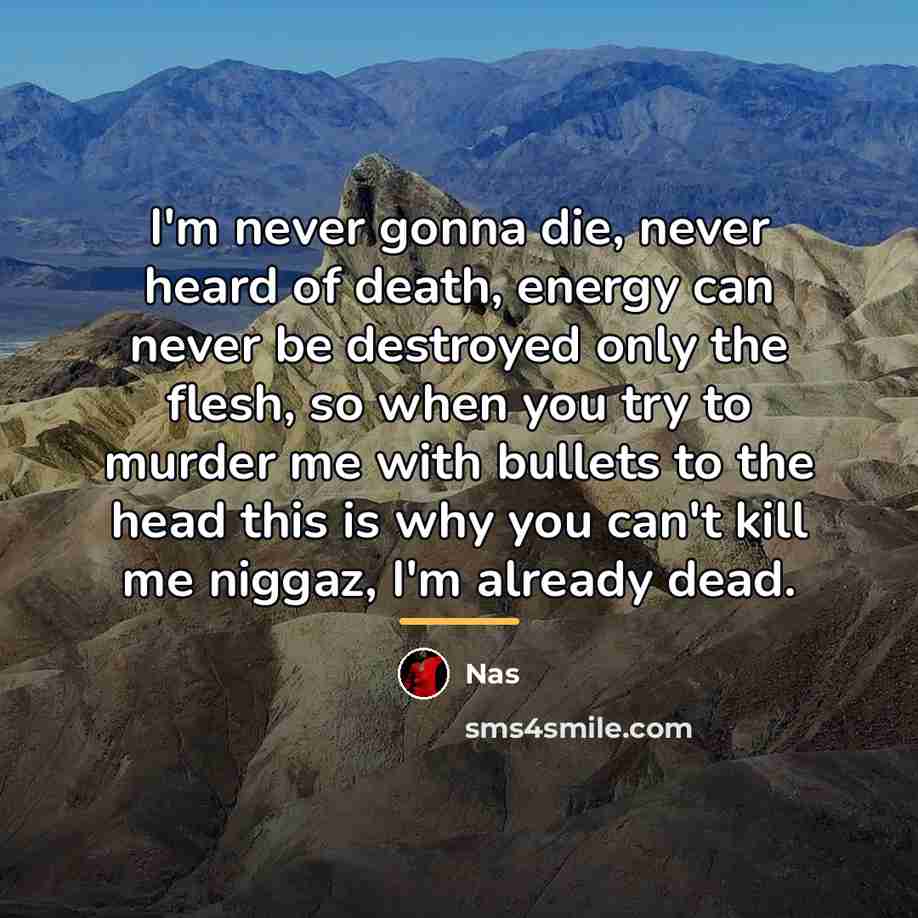 “I'm never gonna die, never heard of death, energy can…” quote by Nas