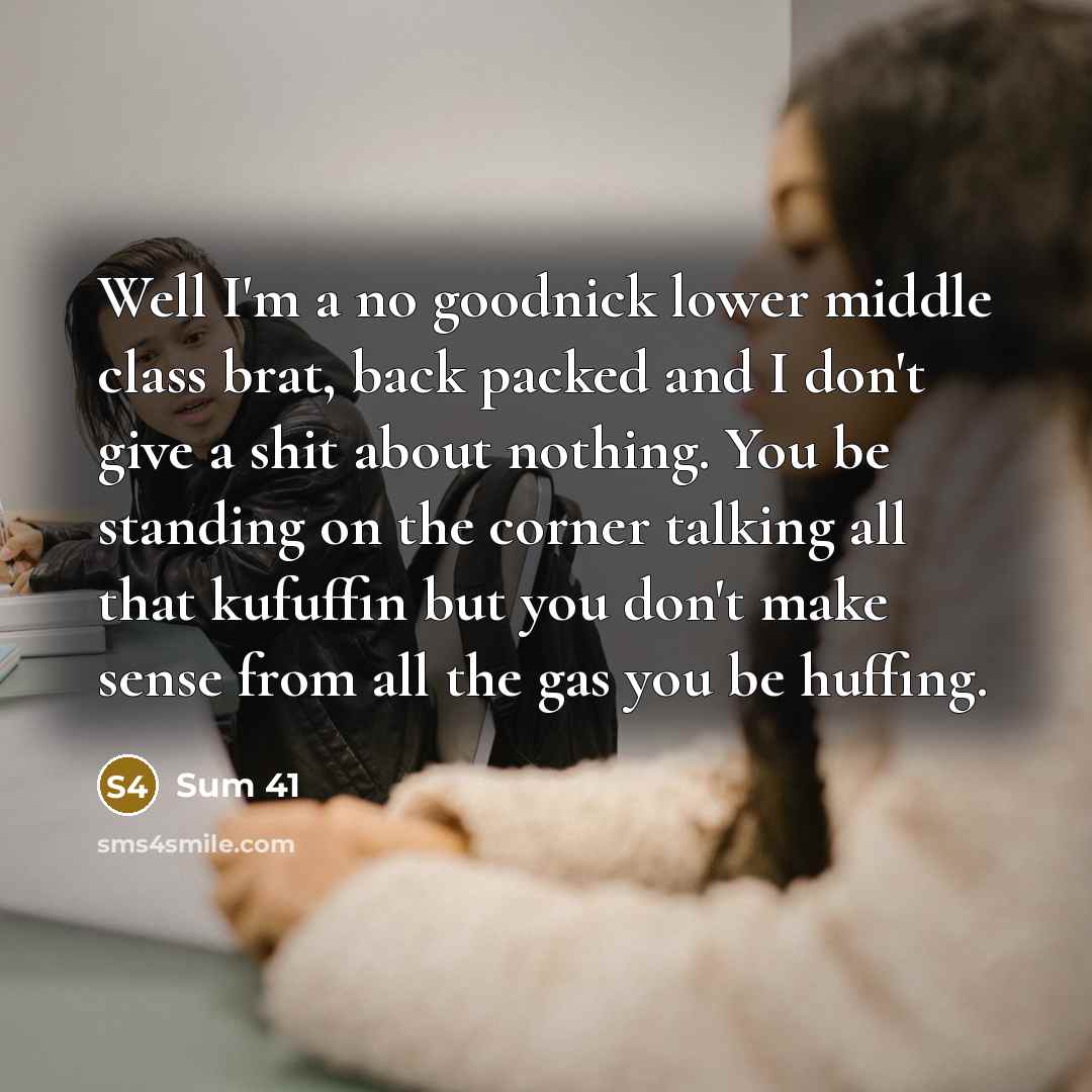 “Well I'm a no goodnick lower middle class brat, back…” quote by Sum 41