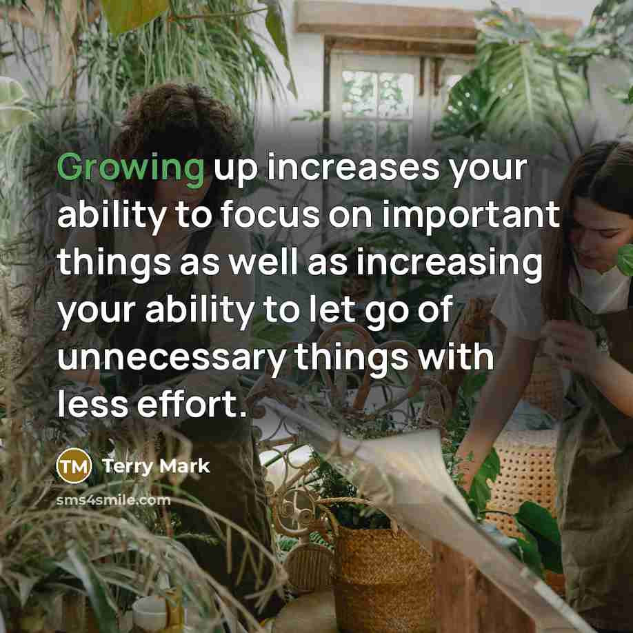 “Growing up increases your ability to focus on important things…” quote by Terry Mark