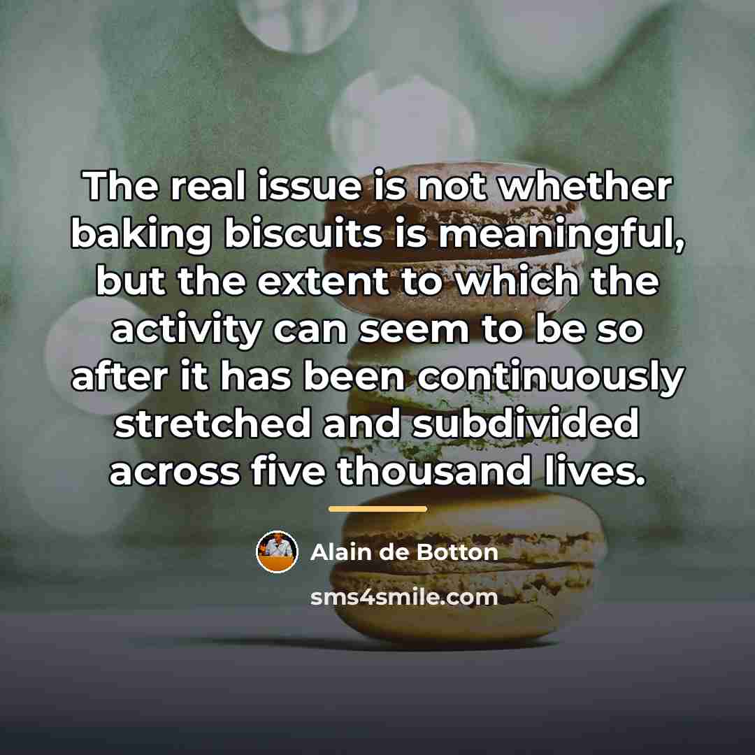 “The real issue is not whether baking biscuits is meaningful,…” quote by Alain de Botton