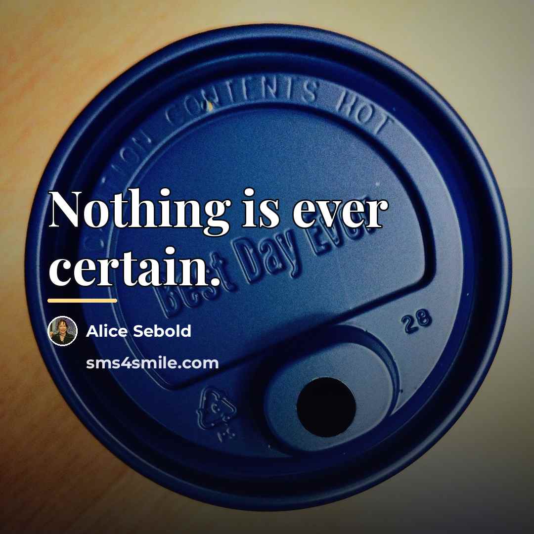 “Nothing is ever certain.…” quote by Alice Sebold