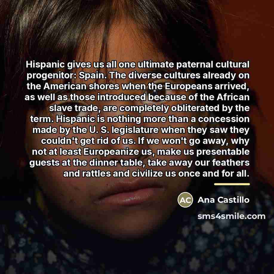 “Hispanic gives us all one ultimate paternal cultural progenitor: Spain.…” quote by Ana Castillo