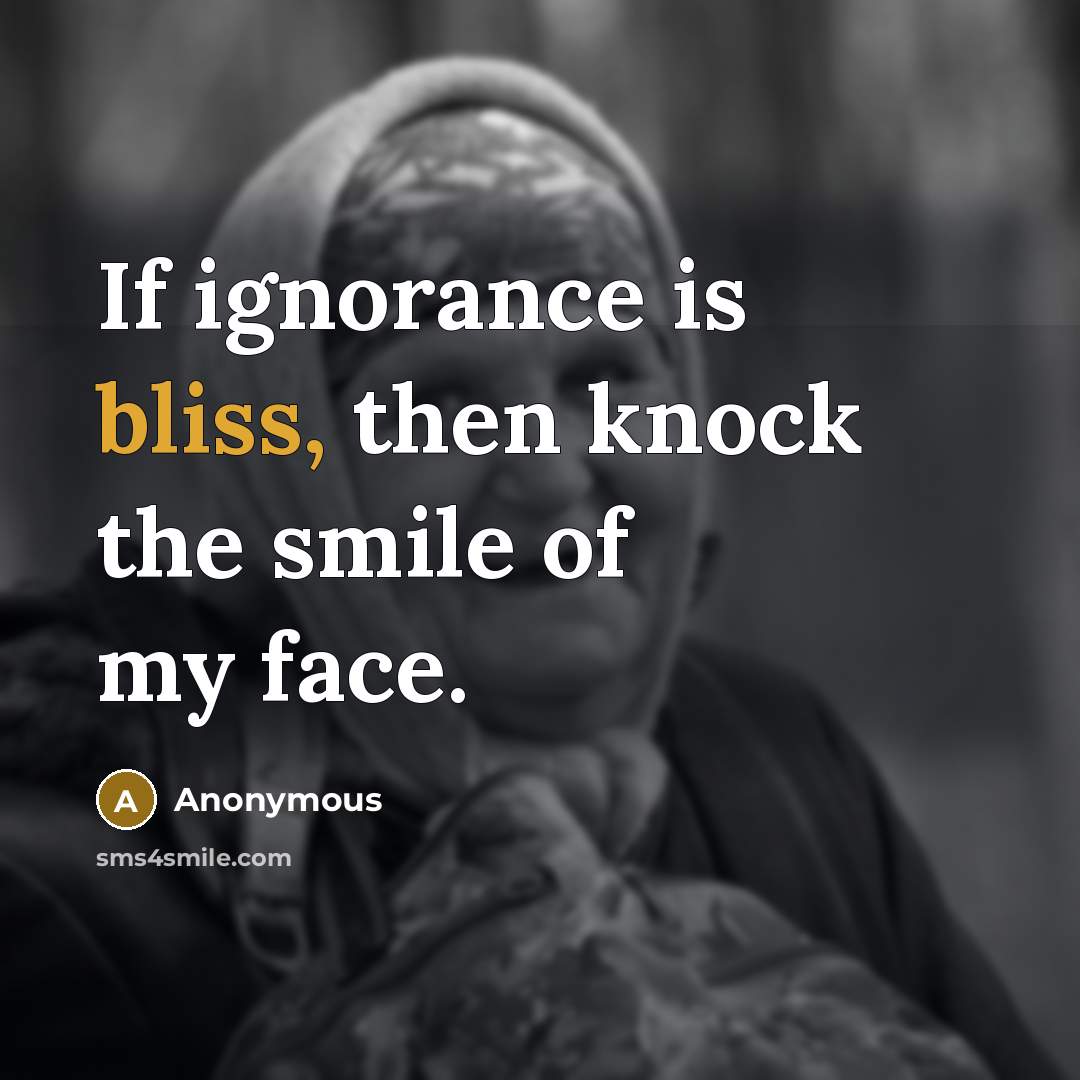 “If ignorance is bliss, then knock the smile of my…” quote by Anonymous