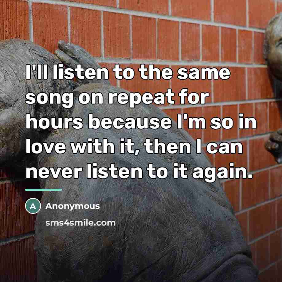 “I'll listen to the same song on repeat for hours…” quote by Anonymous