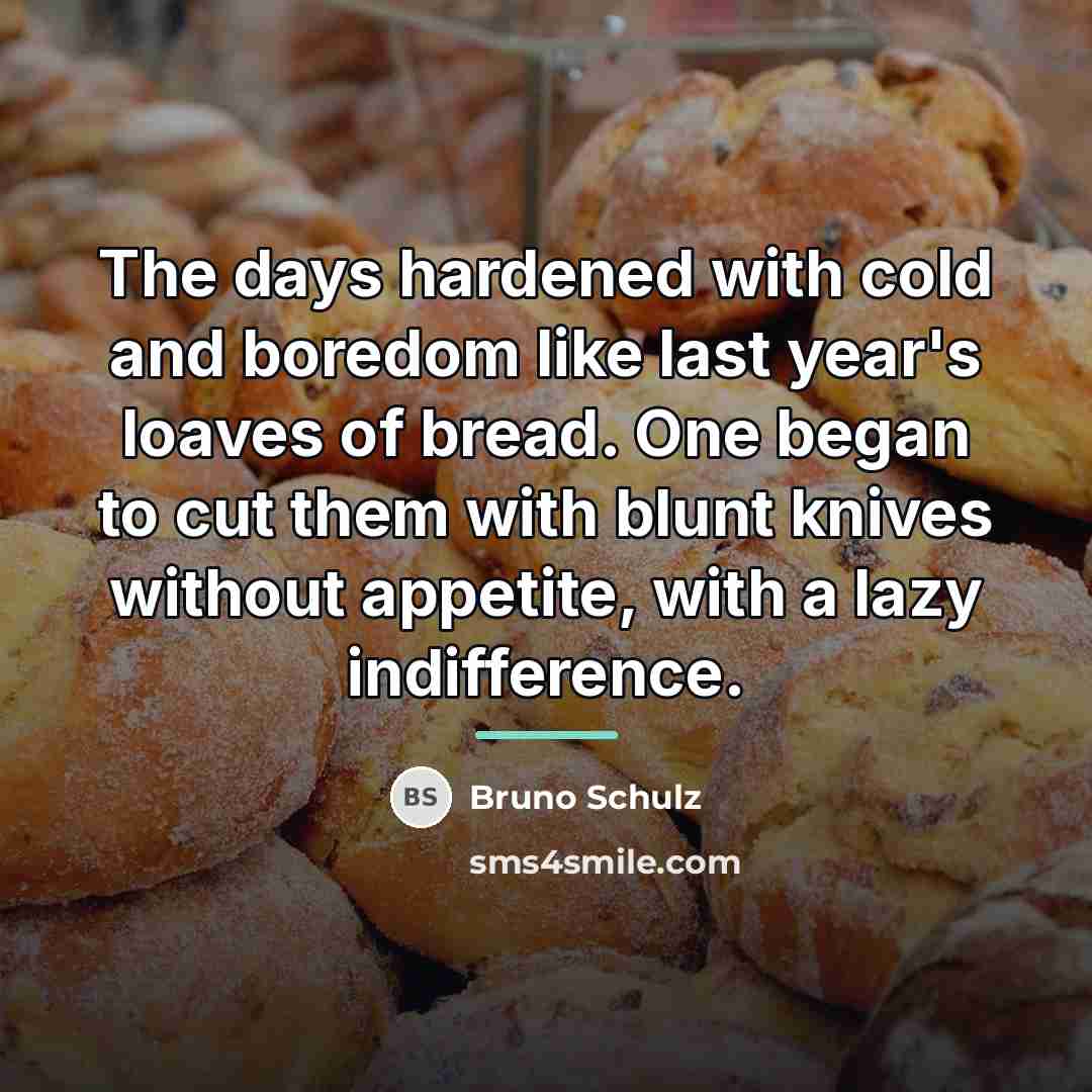 “The days hardened with cold and boredom like last year's…” quote by Bruno Schulz
